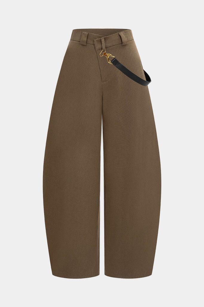 Asymmetrical Metallic Decor Barrel Trousers