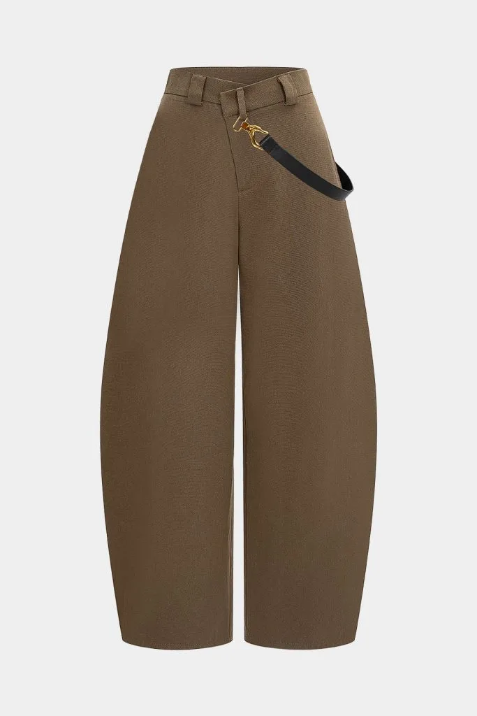Asymmetrical Metallic Decor Barrel Trousers – Wrena