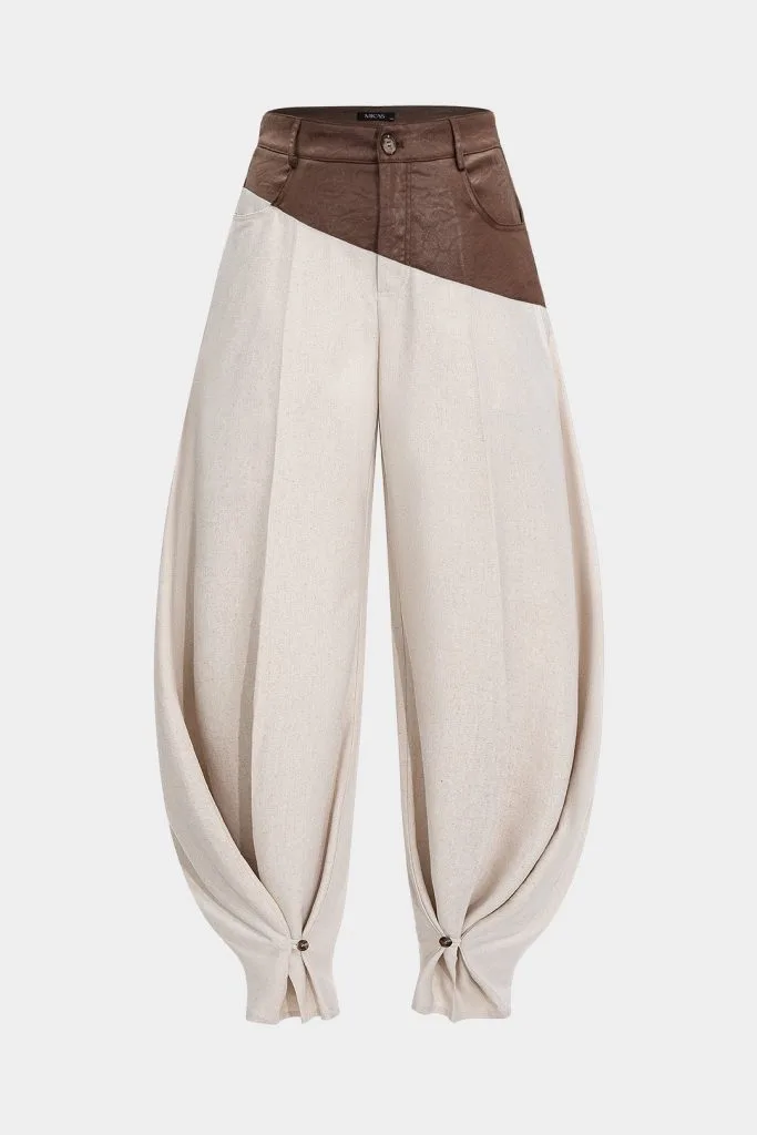 Faux Leather Ruched Patchwork Barrel Trousers – Wrena