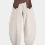 Faux Leather Ruched Patchwork Barrel Trousers – Wrena