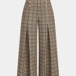 Plaid Print Double Breasted High Waist Pants – Wrena