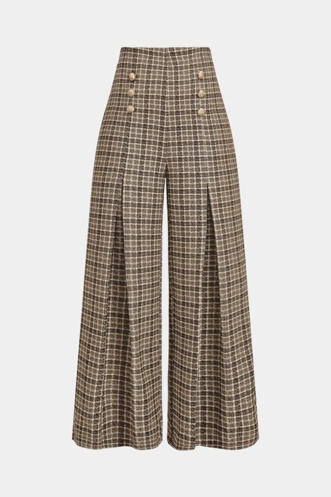 Plaid Print Double Breasted High Waist Pants – Wrena