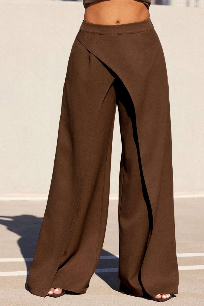 Asymmetrical High-Waist Wide-Leg Pants