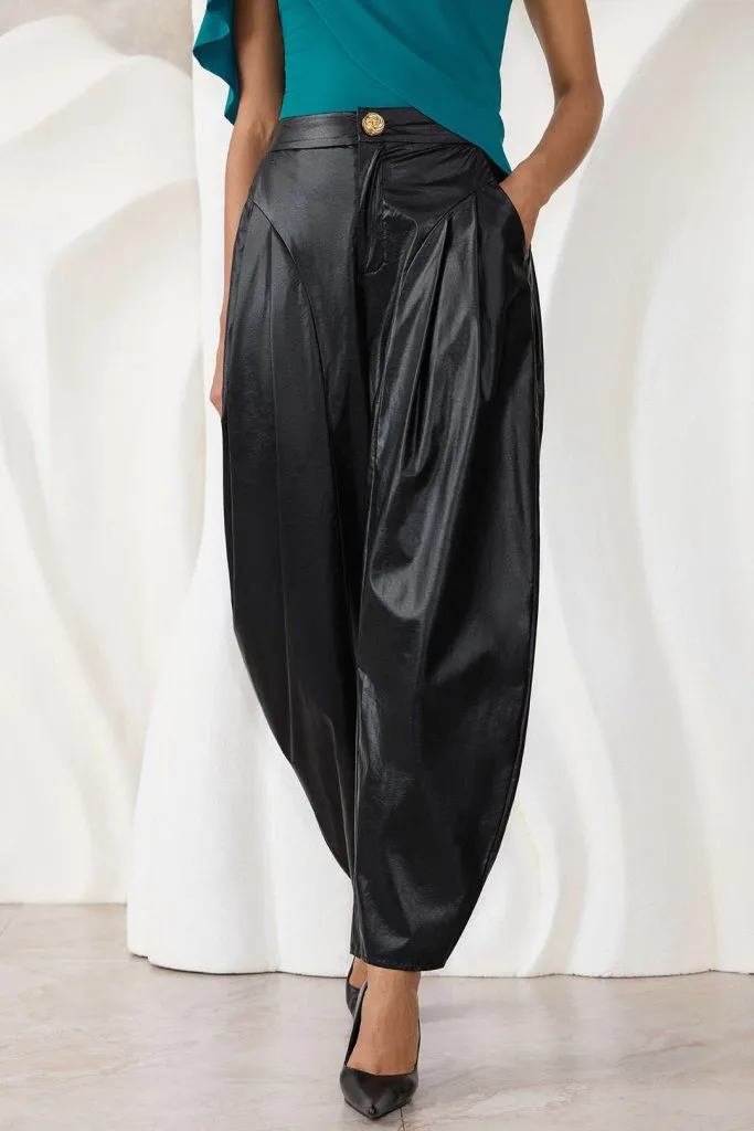Faux Leather Metallic Ruched Pants – Wrena