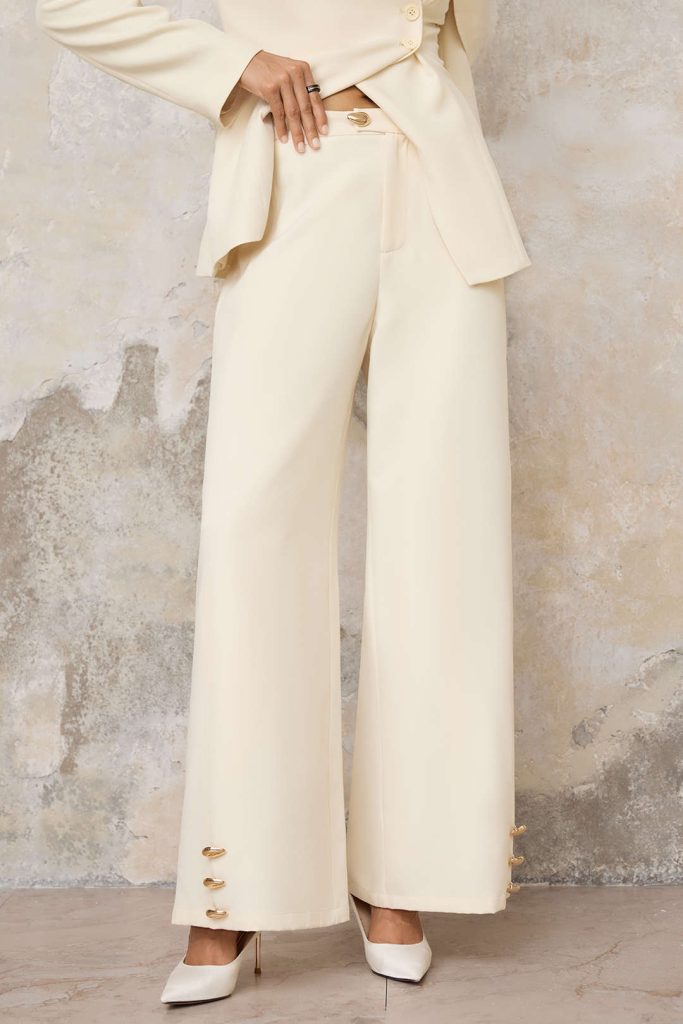 Metallic Button Wide Leg Pants