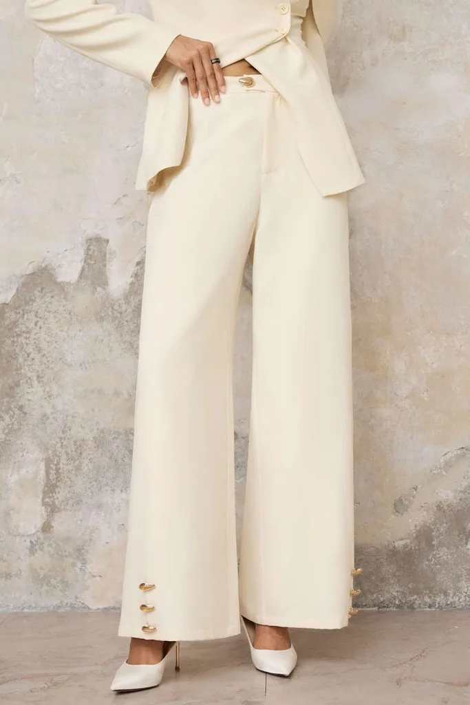 Metallic Button Wide Leg Pants – Wrena