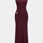 Metallic Decor Ruched Sleeveless Maxi Dress – Wrena