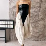 Faux Leather Patchwork Ruched Strapless Sleeveless Midi Dress – Wrena
