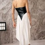 Faux Leather Patchwork Ruched Strapless Sleeveless Midi Dress – Wrena