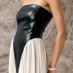 Faux Leather Patchwork Ruched Strapless Sleeveless Midi Dress – Wrena