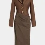 Faux Leather Patchwork Asymmetrical Ruched Long Sleeve Maxi Dress – Wrena