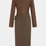 Faux Leather Patchwork Asymmetrical Ruched Long Sleeve Maxi Dress – Wrena