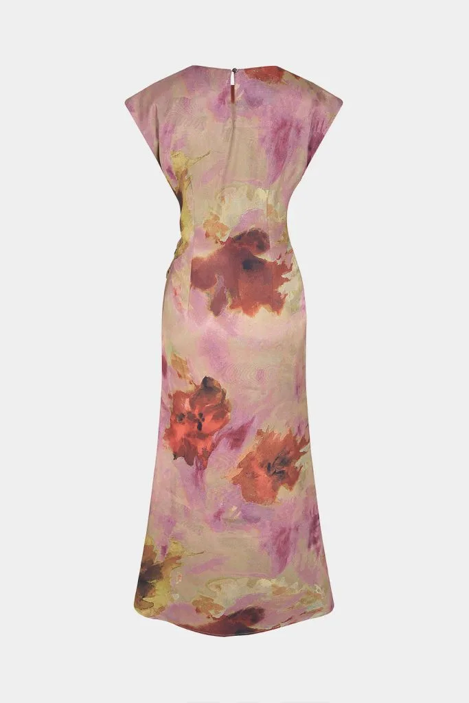 Tie Dye Ruched Cut Out Button Twist Knot Midi Dress – Wrena