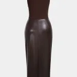 Faux Leather Patchwork Ruched Sleeveless Midi Dress – Wrena