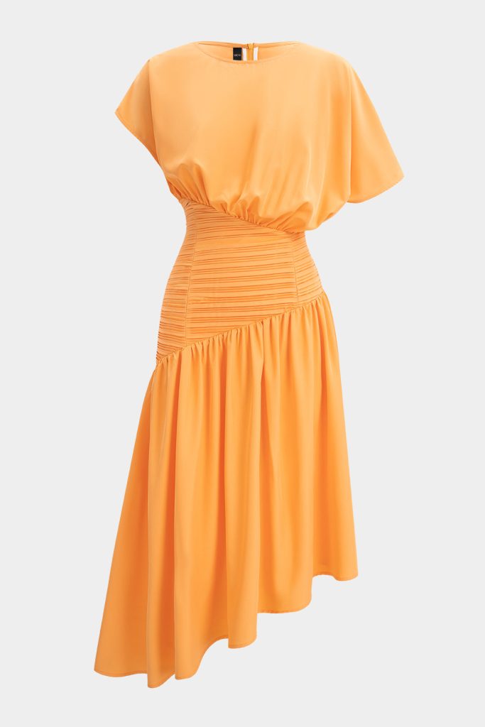 Round Neck Asymmetrical Short Sleeve Midi Dress