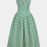 Stripes Print Ruched Zipper Slip Sleeveless Maxi Dress – Wrena