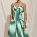 Stripes Print Ruched Zipper Slip Sleeveless Maxi Dress – Wrena