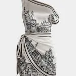 Pattern Print Satin One Shoulder Asymmetrical Tie-Up Sleeveless Midi Dress – Wrena