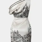 Pattern Print Satin One Shoulder Asymmetrical Tie-Up Sleeveless Midi Dress – Wrena