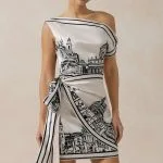 Pattern Print Satin One Shoulder Asymmetrical Tie-Up Sleeveless Midi Dress – Wrena