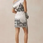 Pattern Print Satin One Shoulder Asymmetrical Tie-Up Sleeveless Midi Dress – Wrena