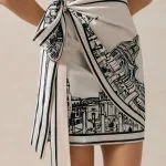 Pattern Print Satin One Shoulder Asymmetrical Tie-Up Sleeveless Midi Dress – Wrena