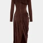 Asymmetrical Ruched Long Sleeve Maxi Dress – Wrena