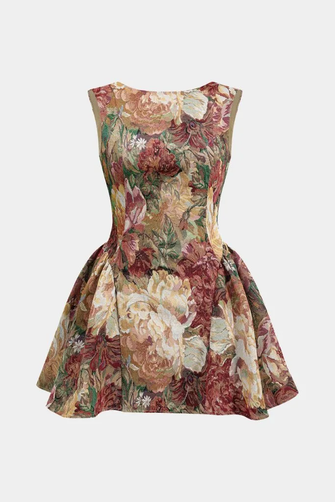 Jacquard Ruched Sleeveless Mini Dress – Wrena