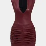 Ruched Faux Leather V-Neck Bodycon Mini Dress – Wrena