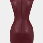 Ruched Faux Leather V-Neck Bodycon Mini Dress – Wrena