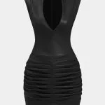 Ruched Faux Leather V-Neck Bodycon Mini Dress – Wrena