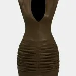 Ruched Faux Leather V-Neck Bodycon Mini Dress – Wrena