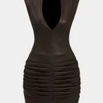 Ruched Faux Leather V-Neck Bodycon Mini Dress – Wrena