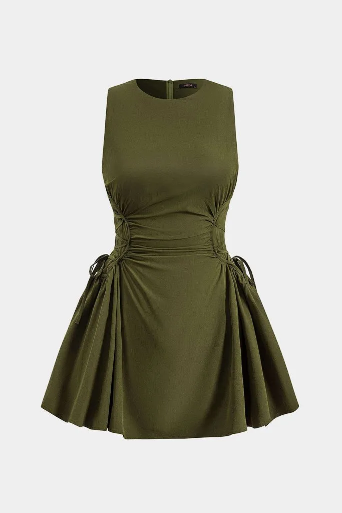 Ruched Strappy Zipper Sleeveless Mini Dress – Wrena