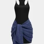 Tie Front Ruched Metallic Chain Patchwork Sleeveless Mini Dress – Wrena