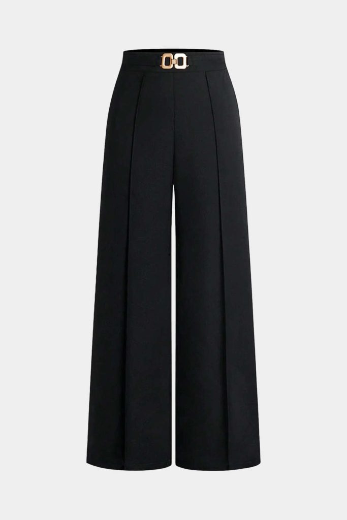 Solid Belted Wide-Leg Pants