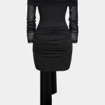 Off Shoulder Sheer Metallic Decor Ruched Long Sleeve Mini Dress – Wrena