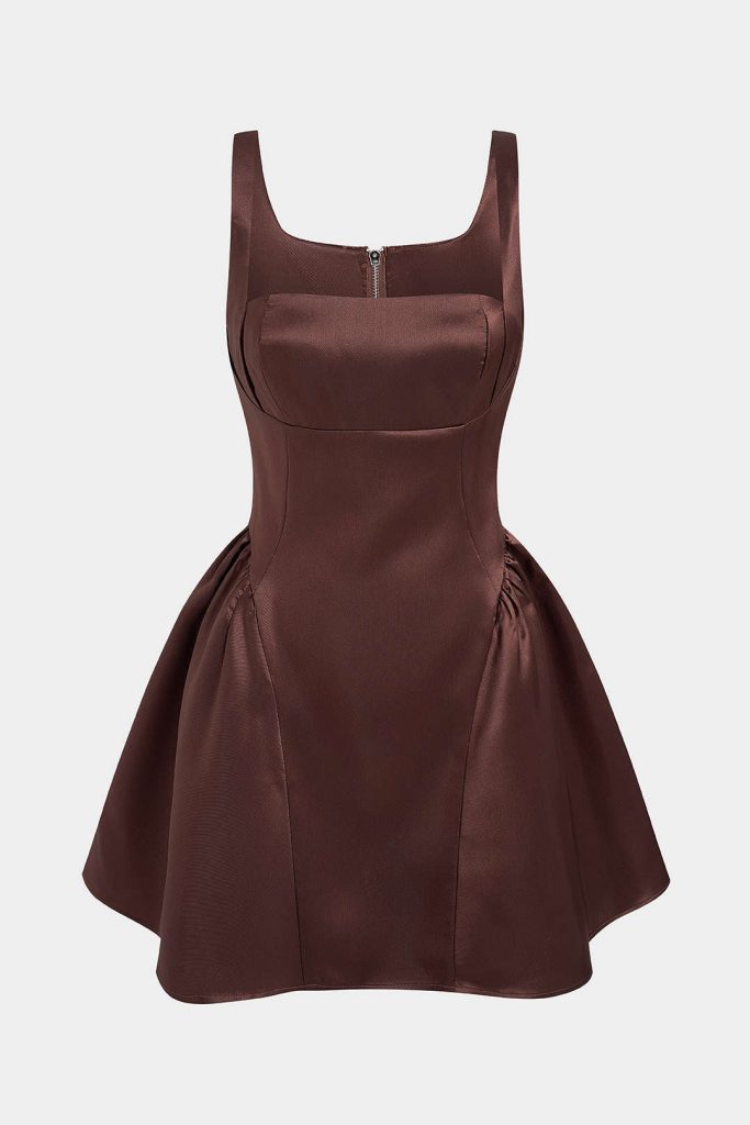 Satin Puff Hem Sleeveless Mini Dress