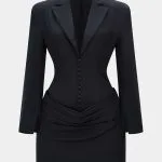 Deep V-Neck Waist-Cinching Ruched Long Sleeve Mini Dress – Wrena
