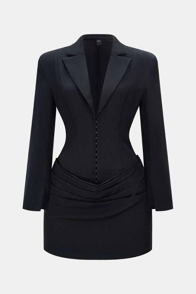 Deep V-Neck Waist-Cinching Ruched Long Sleeve Mini Dress – Wrena