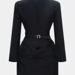 Deep V-Neck Waist-Cinching Ruched Long Sleeve Mini Dress – Wrena