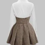 Houndstooth Print Patchwork Pleated High Waist Long-Sleeve Mini Dress – Wrena