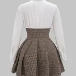 Houndstooth Print Patchwork Pleated High Waist Long-Sleeve Mini Dress – Wrena