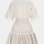 Jacquard Patchwork Linen Ruched V-Neck Short Sleeve Mini Dress – Wrena