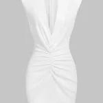 V-Neck Linen Ruched Zipper Sleeveless Mini Dress – Wrena