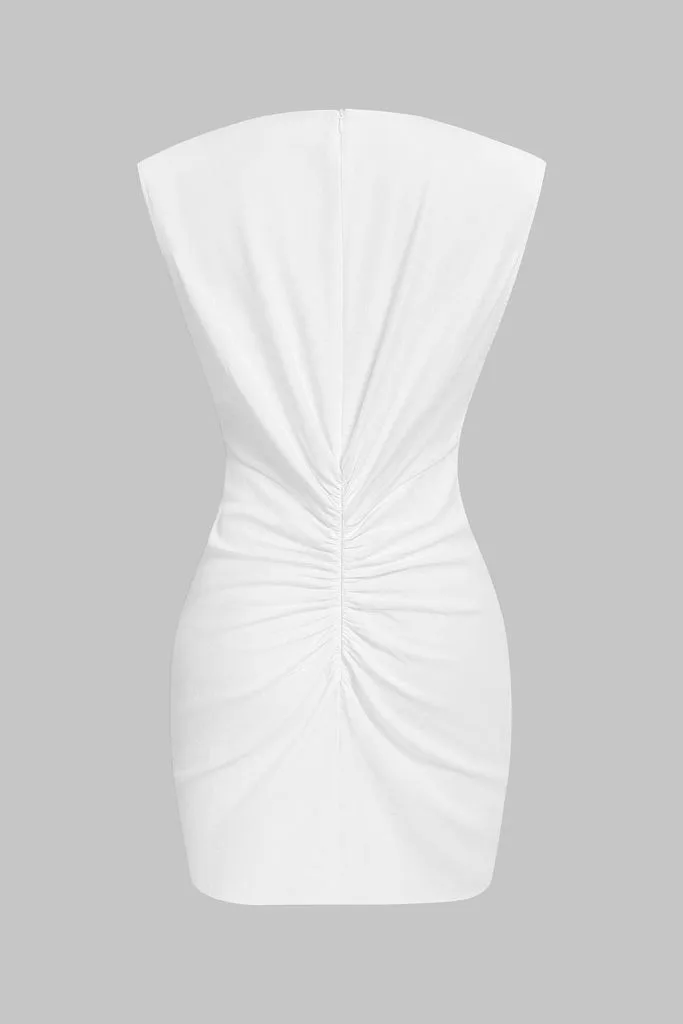 V-Neck Linen Ruched Zipper Sleeveless Mini Dress – Wrena