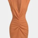 V-Neck Linen Ruched Zipper Sleeveless Mini Dress – Wrena