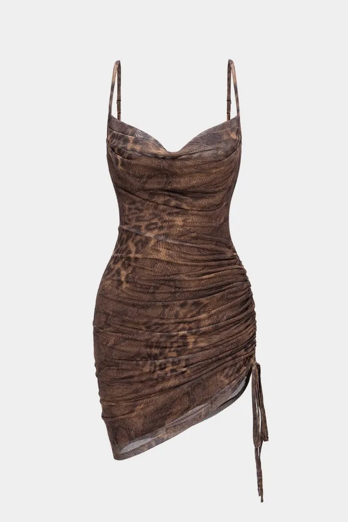 Mesh Ruched Drawstring Slip Sleeveless Mini Dress – Wrena
