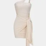 One Shoulder Twist Knot Asymmetrical Tie-Up Ruched Sleeveless Mini Dress – Wrena