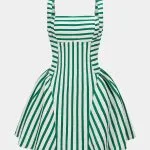 Stripes Print Square Neck Ruched Sleeveless Mini Dress – Wrena